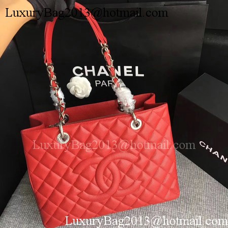 Chanel LE Boy Grand Shopping Tote Bag GST Red Cannage Pattern A50995 Silver