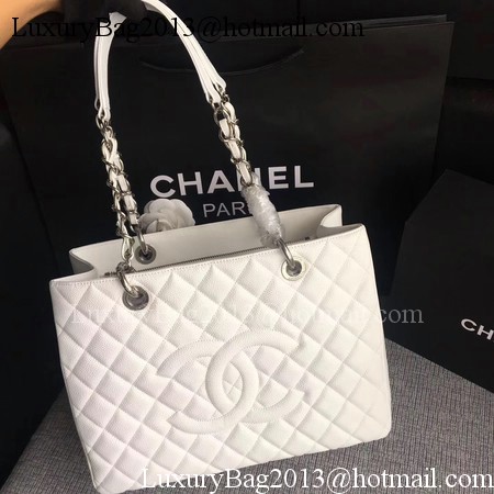 Chanel LE Boy Grand Shopping Tote Bag GST White Cannage Pattern A50995 Silver