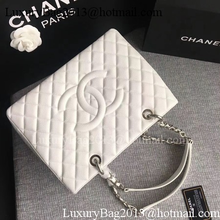 Chanel LE Boy Grand Shopping Tote Bag GST White Cannage Pattern A50995 Silver