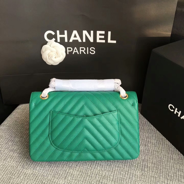 Chanel Flap Shoulder Bags Green Original Calfskin Leather CF1112 Gold