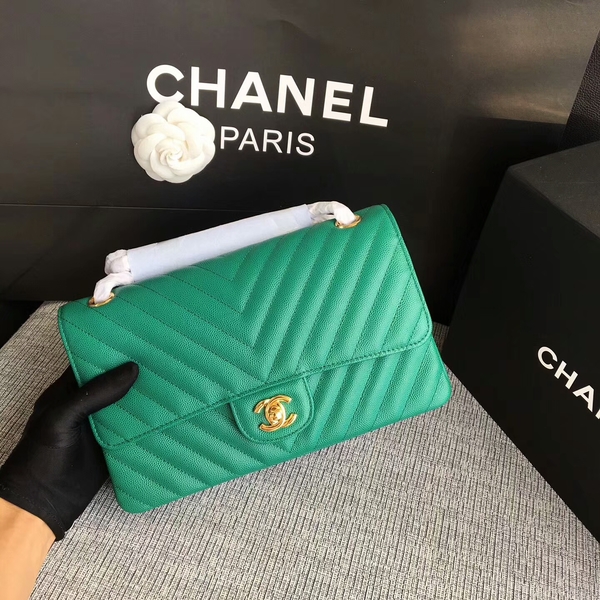 Chanel Flap Shoulder Bags Green Original Calfskin Leather CF1112 Gold