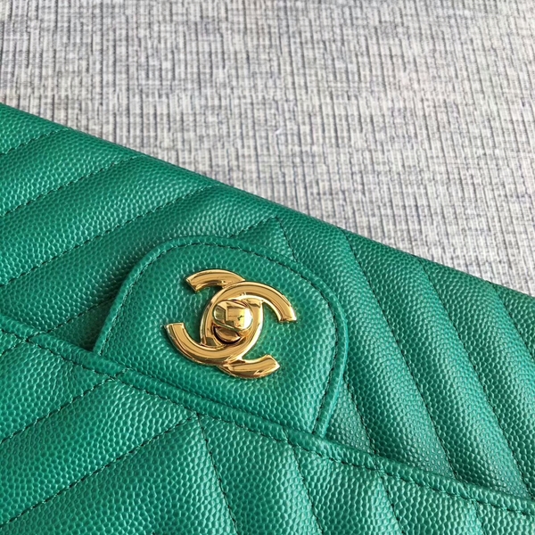 Chanel Flap Shoulder Bags Green Original Calfskin Leather CF1112 Gold