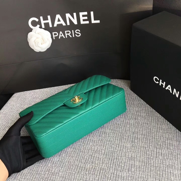 Chanel Flap Shoulder Bags Green Original Calfskin Leather CF1112 Gold