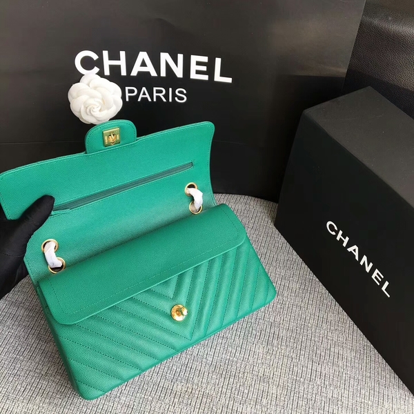 Chanel Flap Shoulder Bags Green Original Calfskin Leather CF1112 Gold