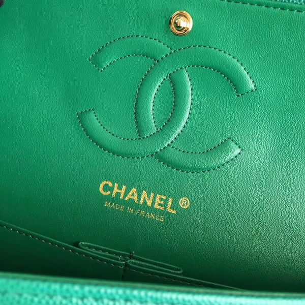 Chanel Flap Shoulder Bags Green Original Calfskin Leather CF1112 Gold