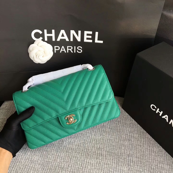 Chanel Flap Shoulder Bags Green Original Calfskin Leather CF1112 Silver