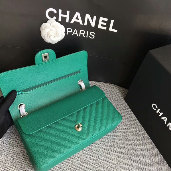 Chanel Flap Shoulder Bags Green Original Calfskin Leather CF1112 Silver