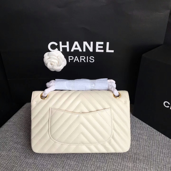 Chanel Flap Shoulder Bags White Original Calfskin Leather CF1112 Gold