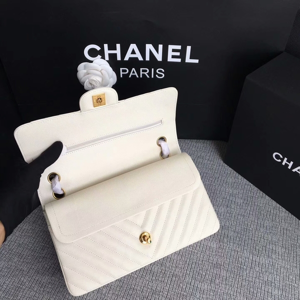 Chanel Flap Shoulder Bags White Original Calfskin Leather CF1112 Gold