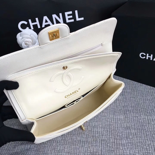 Chanel Flap Shoulder Bags White Original Calfskin Leather CF1112 Gold