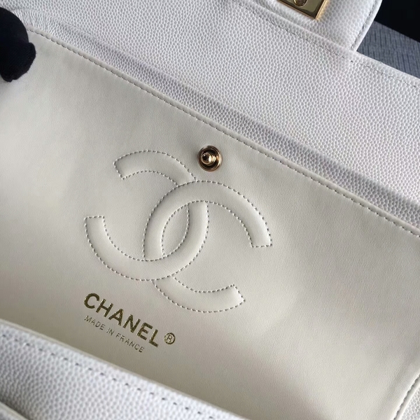 Chanel Flap Shoulder Bags White Original Calfskin Leather CF1112 Gold