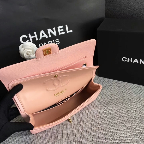 Chanel Flap Shoulder Bags Pink Original Calfskin Leather CF1112 Gold