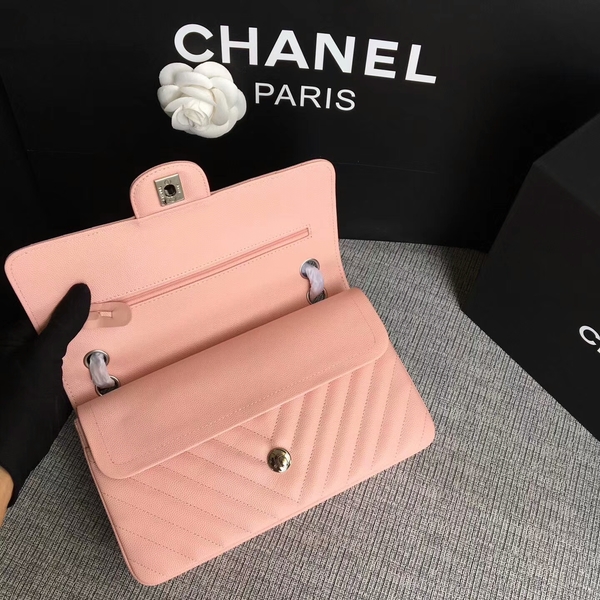 Chanel Flap Shoulder Bags Pink Original Calfskin Leather CF1112 Silver