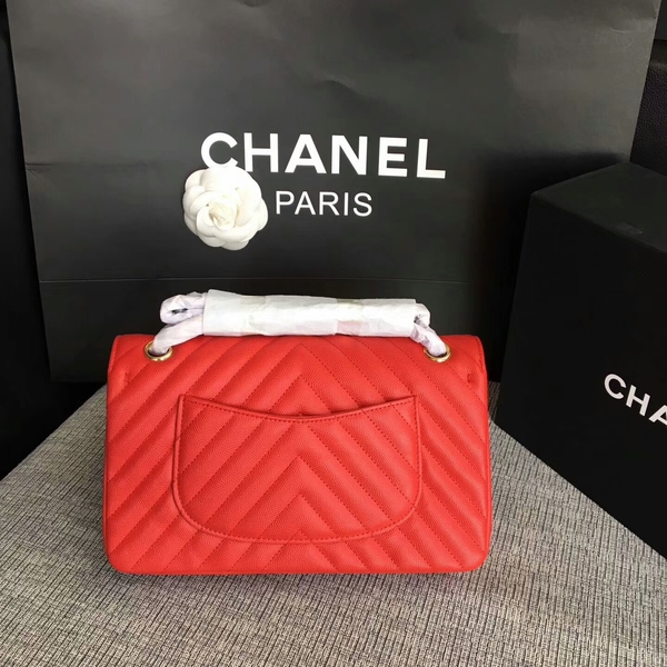 Chanel Flap Shoulder Bags Red Original Calfskin Leather CF1112 Gold