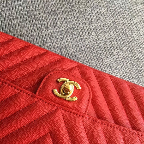 Chanel Flap Shoulder Bags Red Original Calfskin Leather CF1112 Gold