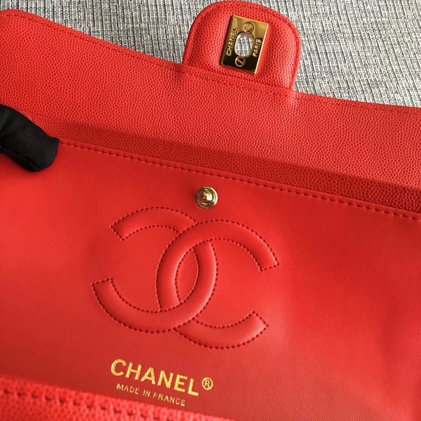 Chanel Flap Shoulder Bags Red Original Calfskin Leather CF1112 Gold