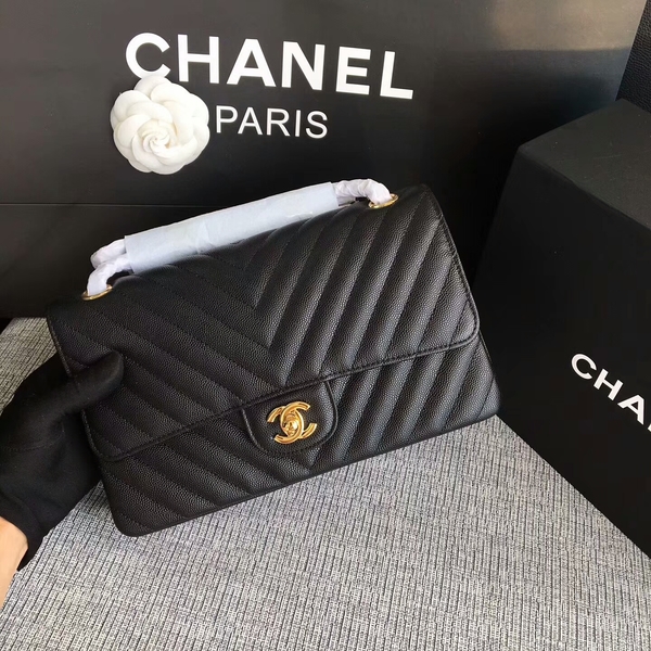 Chanel Flap Shoulder Bags Black Original Calfskin Leather CF1112 Gold