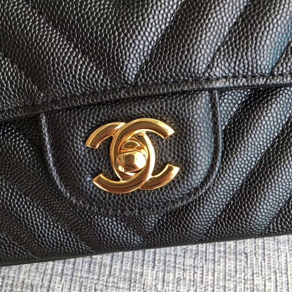 Chanel Flap Shoulder Bags Black Original Calfskin Leather CF1112 Gold