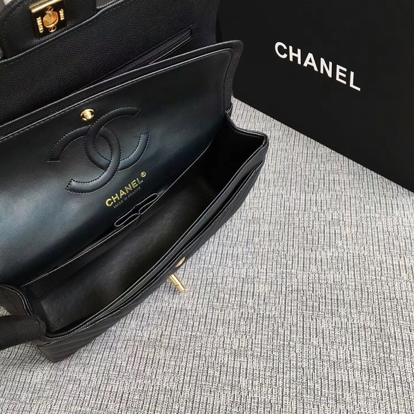 Chanel Flap Shoulder Bags Black Original Calfskin Leather CF1112 Gold