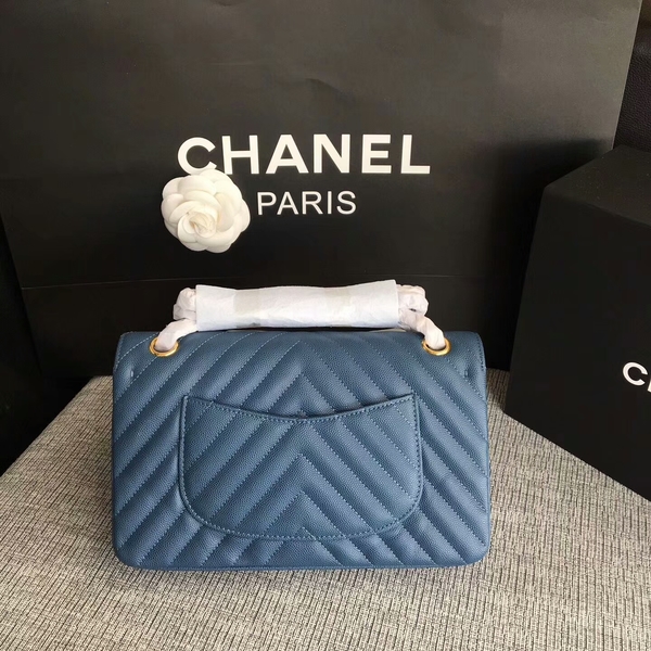 Chanel Flap Shoulder Bags Blue Original Calfskin Leather CF1112 Gold