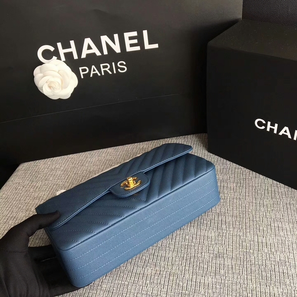 Chanel Flap Shoulder Bags Blue Original Calfskin Leather CF1112 Gold