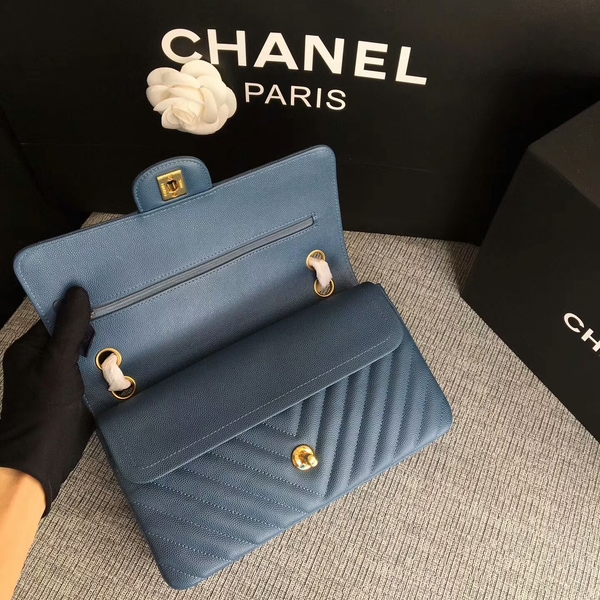 Chanel Flap Shoulder Bags Blue Original Calfskin Leather CF1112 Gold