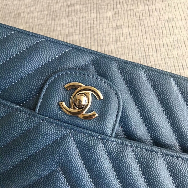 Chanel Flap Shoulder Bags Blue Original Calfskin Leather CF1112 Silver