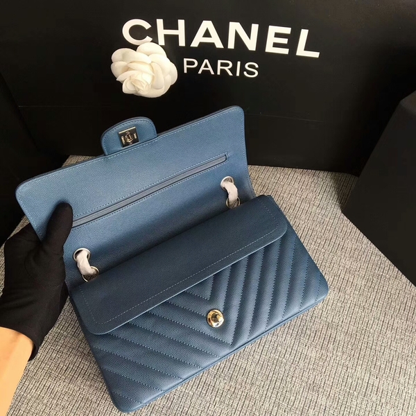 Chanel Flap Shoulder Bags Blue Original Calfskin Leather CF1112 Silver