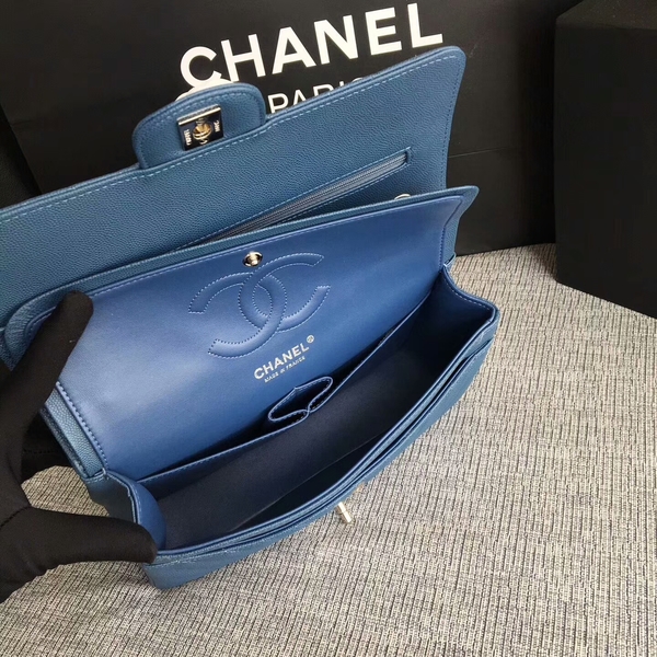 Chanel Flap Shoulder Bags Blue Original Calfskin Leather CF1112 Silver