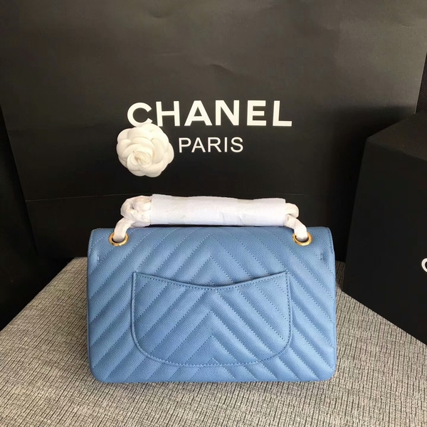 Chanel Flap Shoulder Bags Skyblue Original Calfskin Leather CF1112 Gold