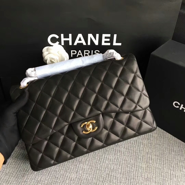 Chanel Flap Shoulder Bags Black Original Lambskin Leather CF1113 Glod