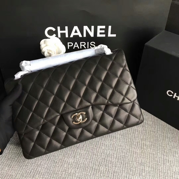 Chanel Flap Shoulder Bags Black Original Lambskin Leather CF1113 Silver