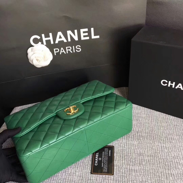 Chanel Flap Shoulder Bags Green Original Lambskin Leather CF1113 Glod