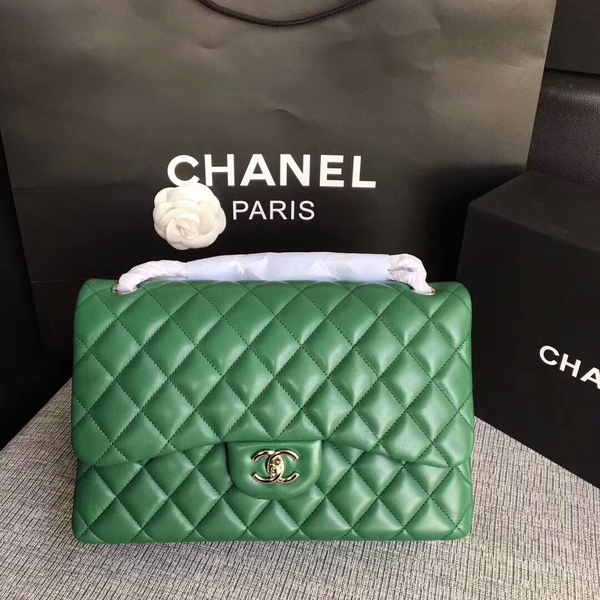 Chanel Flap Shoulder Bags Green Original Lambskin Leather CF1113 Silver