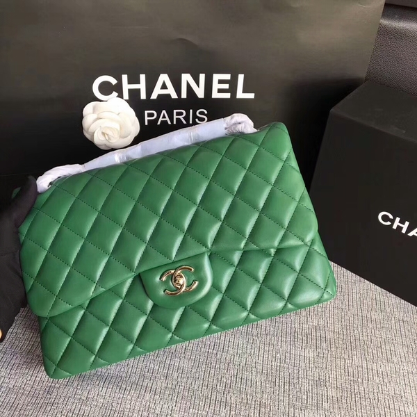 Chanel Flap Shoulder Bags Green Original Lambskin Leather CF1113 Silver