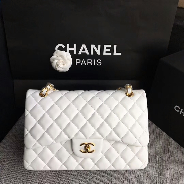 Chanel Flap Shoulder Bags White Original Lambskin Leather CF1113 Glod