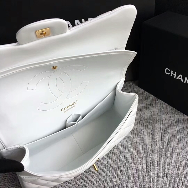 Chanel Flap Shoulder Bags White Original Lambskin Leather CF1113 Glod