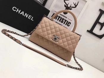 Chanel Classic Top Handle Bag Apricot Original Leather A92991 Silver