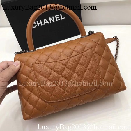 Chanel Classic Top Handle Bag Brown Original Leather A92991 Silver