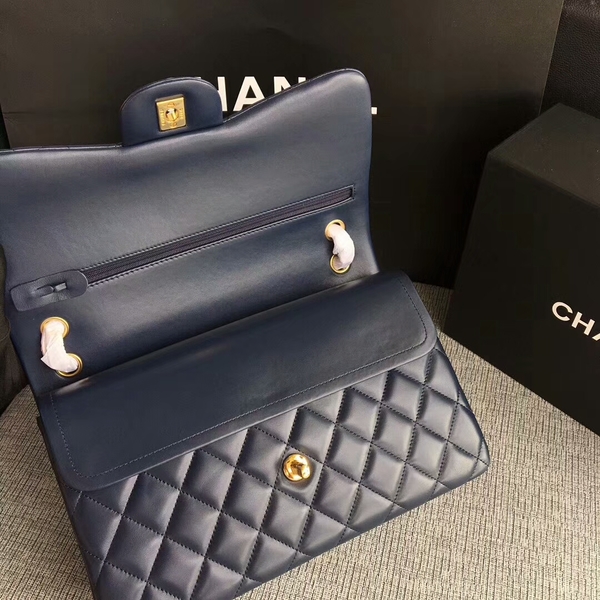 Chanel Flap Shoulder Bags Dark Blue Original Lambskin Leather CF1113 Glod