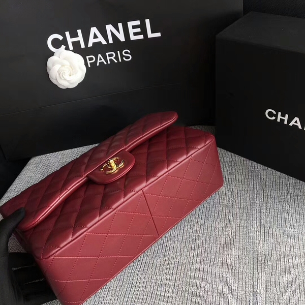 Chanel Flap Shoulder Bags Dark Red Original Lambskin Leather CF1113 Glod