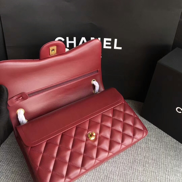 Chanel Flap Shoulder Bags Dark Red Original Lambskin Leather CF1113 Glod