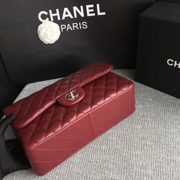 Chanel Flap Shoulder Bags Dark Red Original Lambskin Leather CF1113 Silver