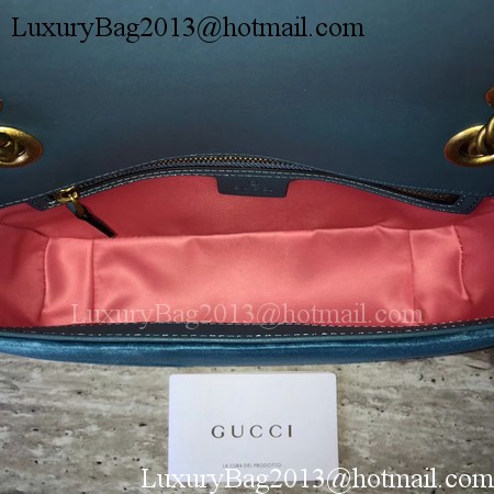 Gucci GG Marmont Chevron Velvet Shoulder Bag 443497 Blue