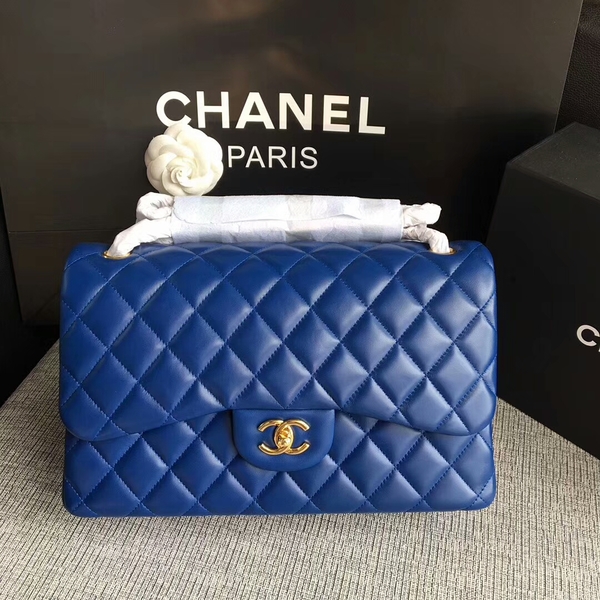 Chanel Flap Shoulder Bags Blue Original Lambskin Leather CF1113 Glod