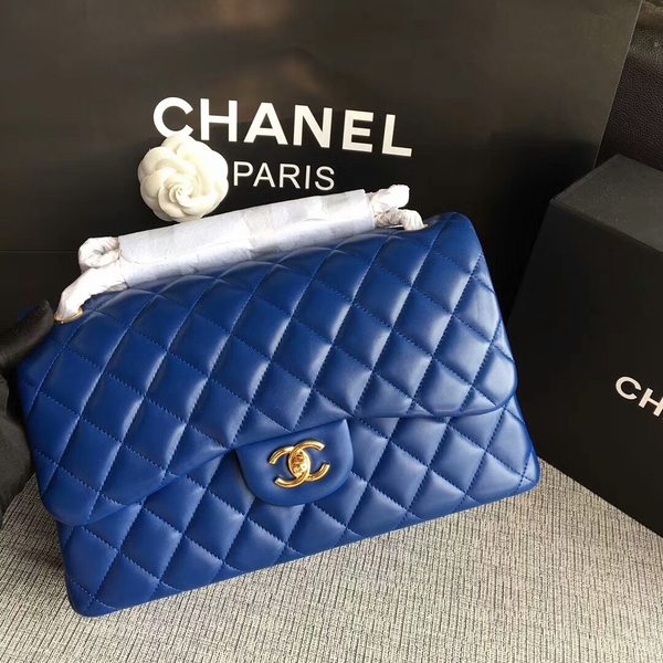 Chanel Flap Shoulder Bags Blue Original Lambskin Leather CF1113 Glod