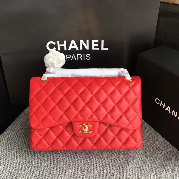 Chanel Flap Shoulder Bags Red Original Lambskin Leather CF1113 Glod