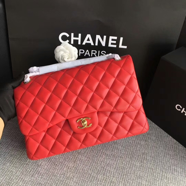 Chanel Flap Shoulder Bags Red Original Lambskin Leather CF1113 Glod