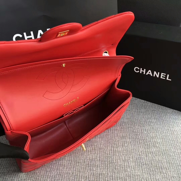 Chanel Flap Shoulder Bags Red Original Lambskin Leather CF1113 Glod