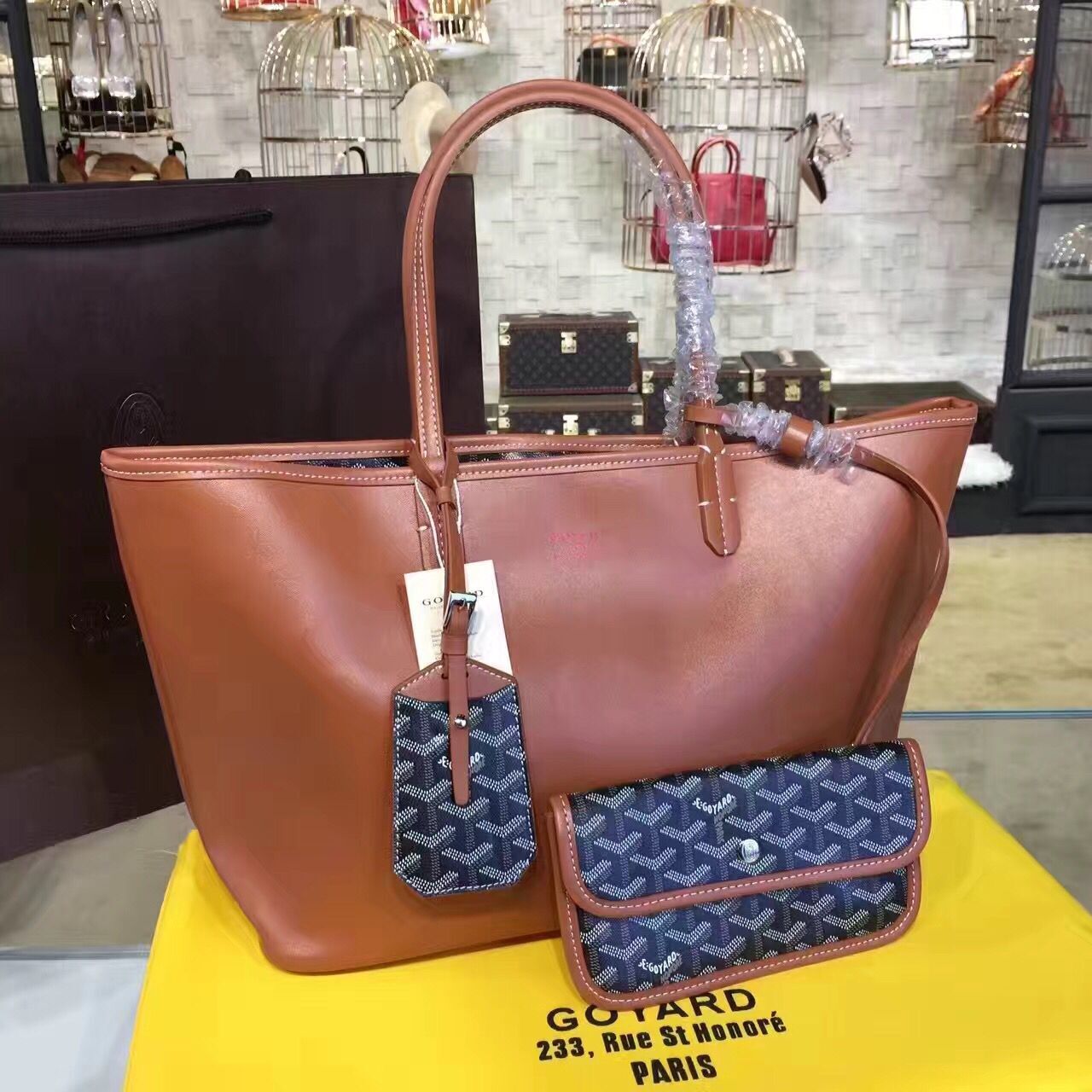 Goyard Y Doodling Calfskin Leather Tote Bag 7901 Brown